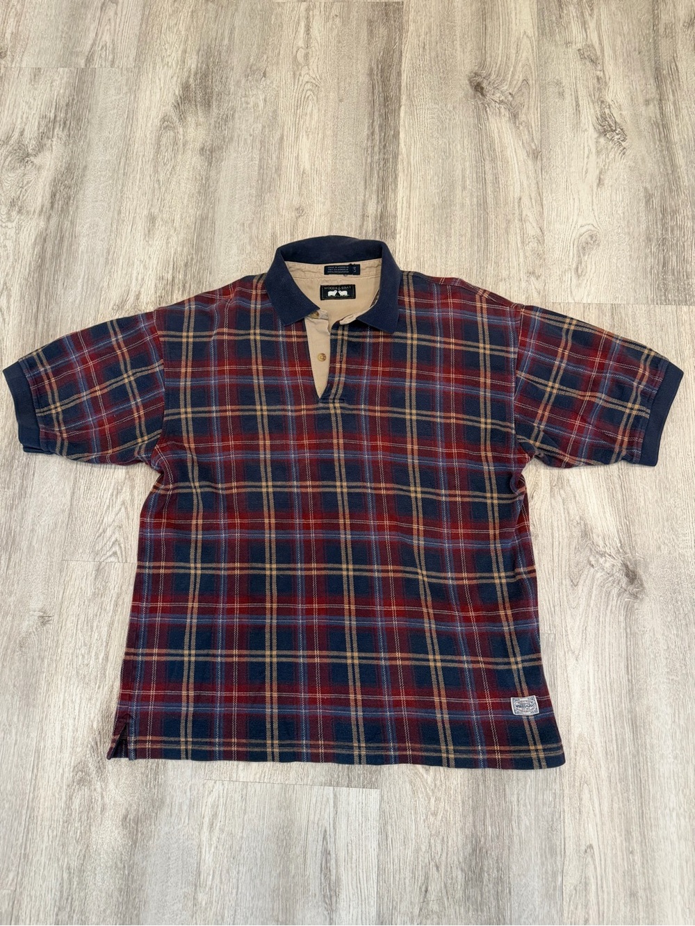 Woods & Gray Large Plaid Short Sleeve Rugby Polo Shirt 100% Cotton